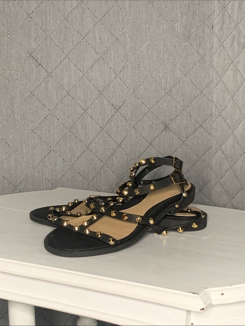 #175 Black Studded Ankle-Strap Sandals